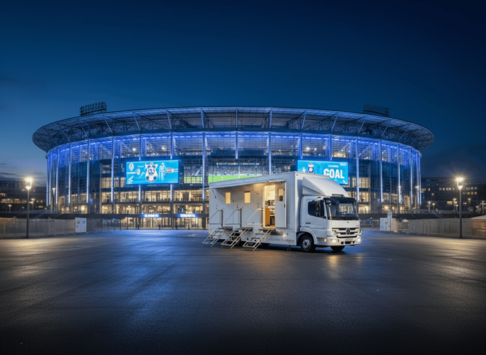 Ue wagen mieten steigermedia av mobil vor stadion bei nacht